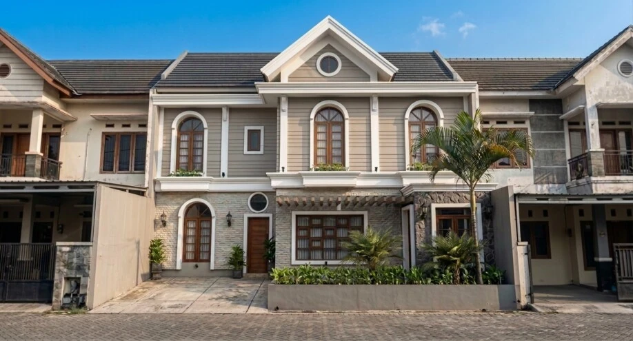 Desain Rumah Klasik Modern Dua Lantai dengan Jendela Lengkung - dokumentasi proyek 7