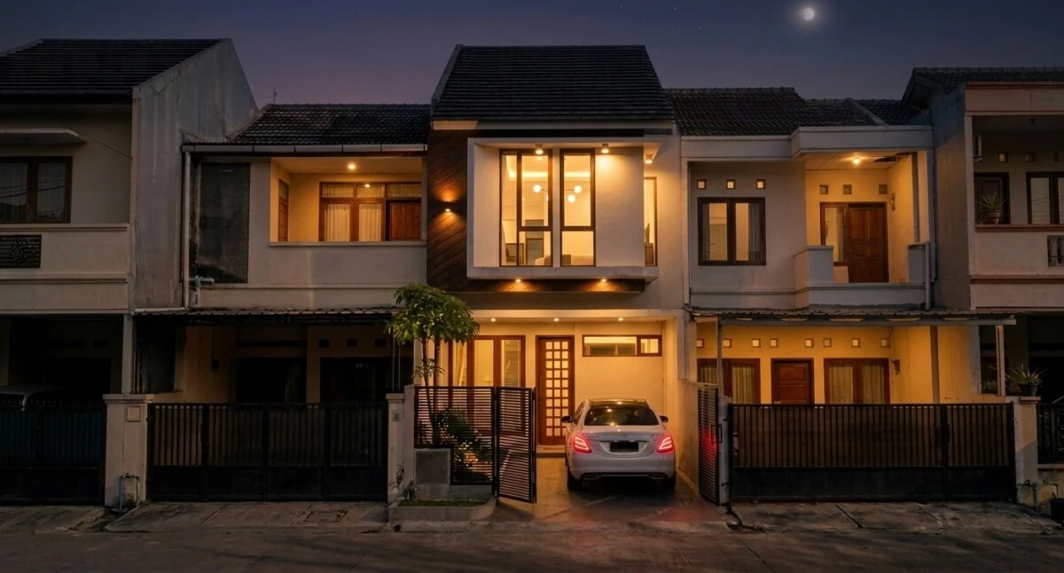 Desain Rumah Minimalis Dua Lantai di Lahan Sempit - suasana malam