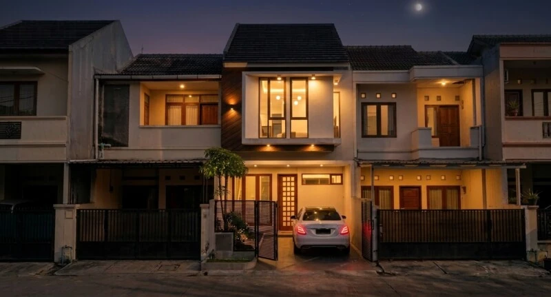 Desain Rumah Minimalis Dua Lantai di Lahan Sempit - suasana malam