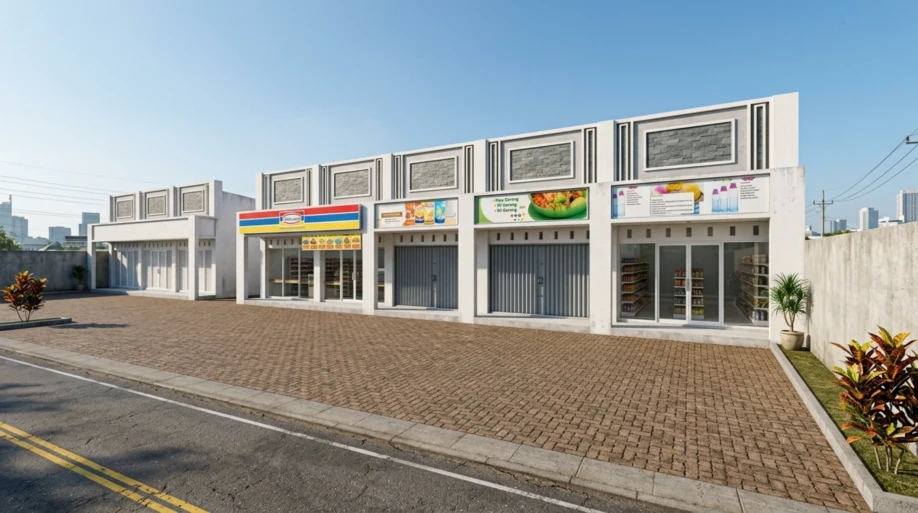 Desain Kompleks Ruko Modern dengan Pencahayaan Fasad - dokumentasi proyek 9