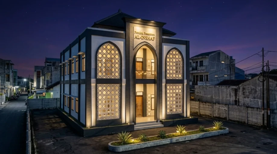 Desain Pondok Pesantren Modern Dua Lantai dengan Roster Islami - suasana malam