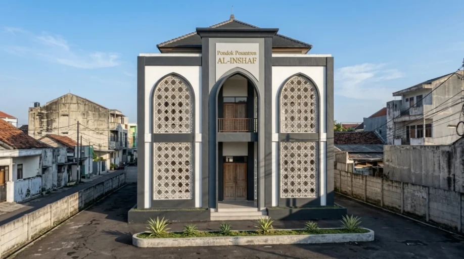Desain Pondok Pesantren Modern Dua Lantai dengan Roster Islami - tampak depan